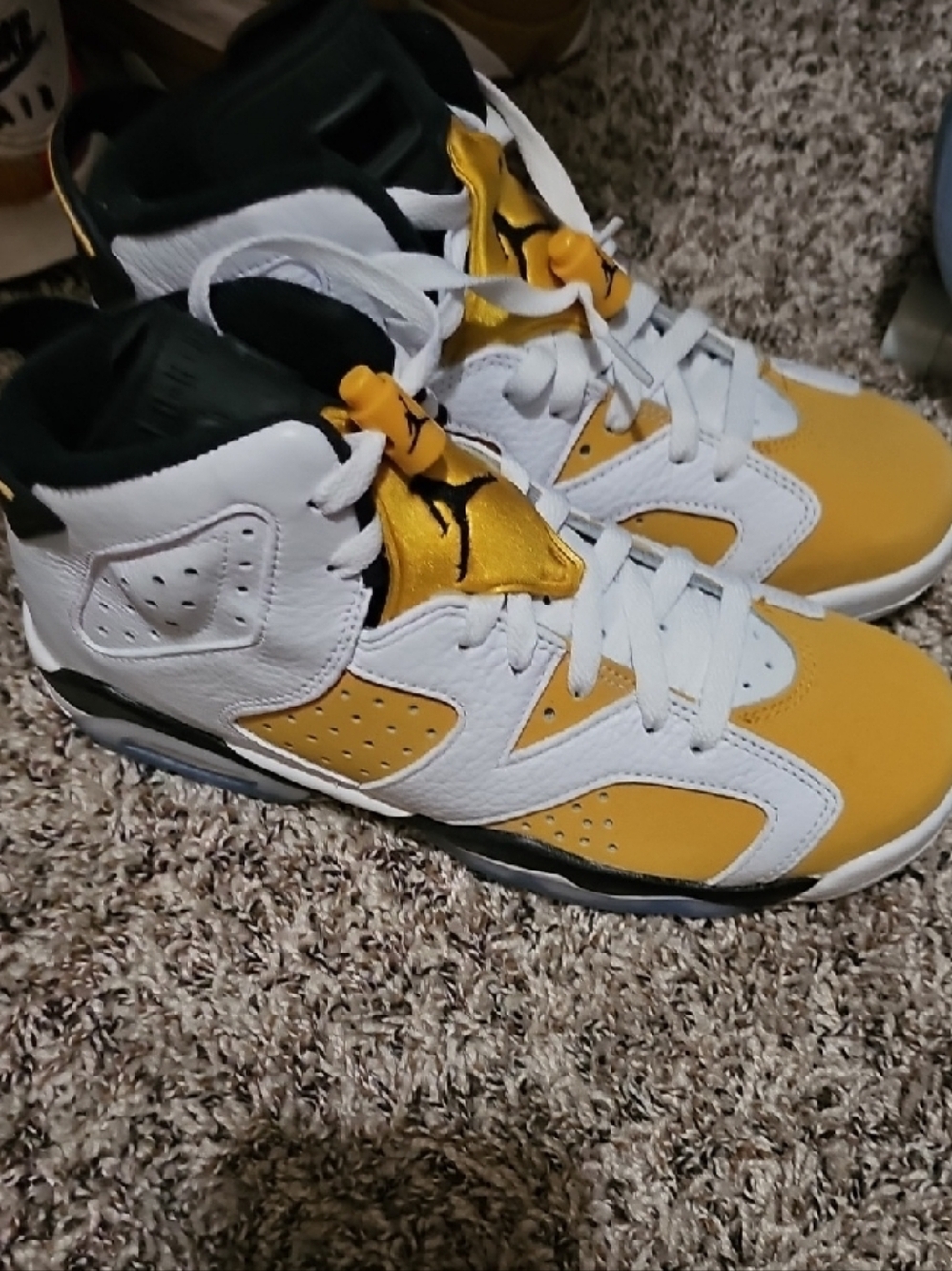 Jordan 6 Retro White, Black & Gold/Yellow High-Top Sneakers - Picture 4 of 14